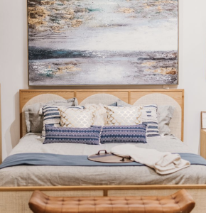 bed with painting with blue motifs_furniture stores in nashville