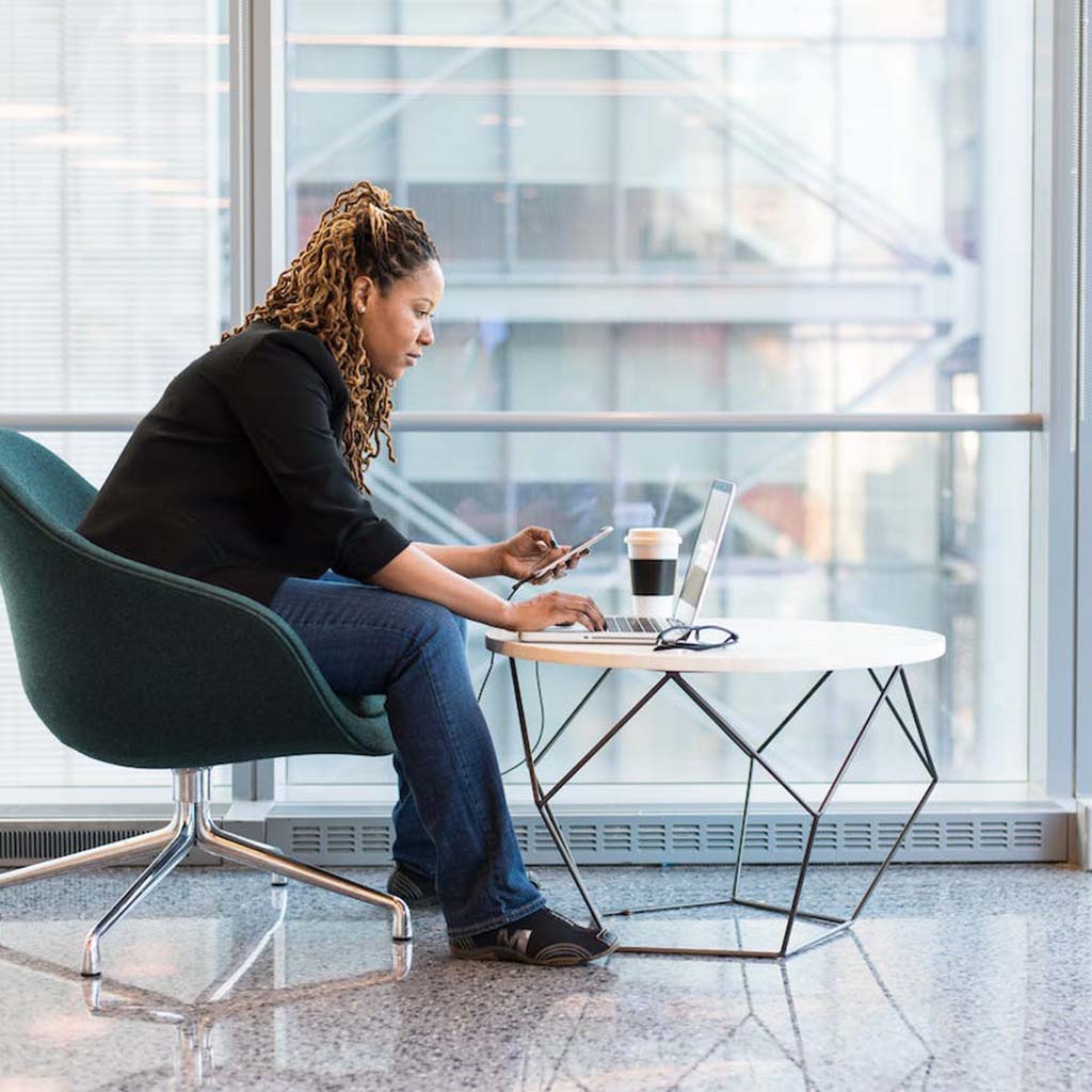 apartment consultant working on a computer