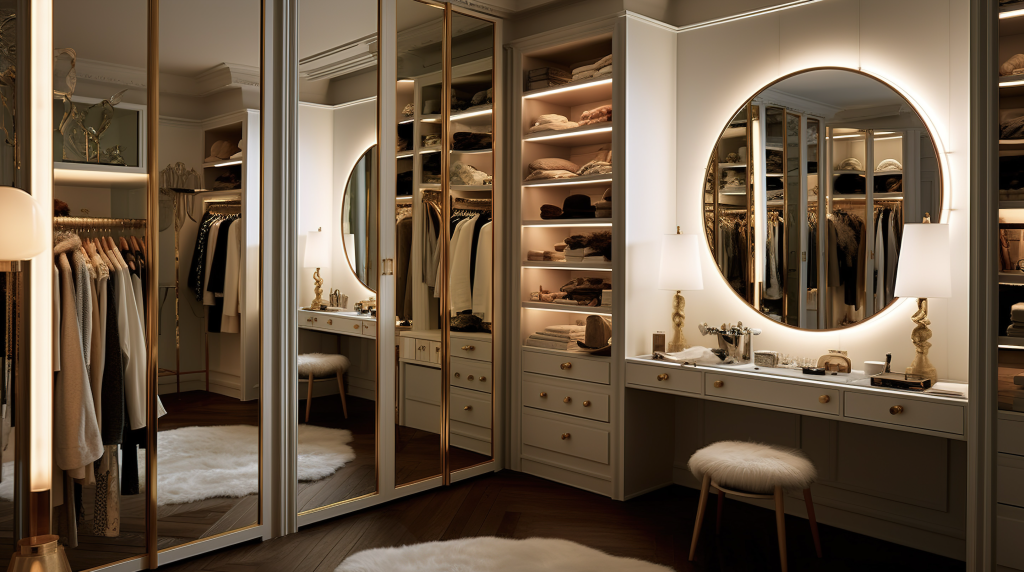 lucious and elegant walk-in closet with mirrors_w.i.c. room
