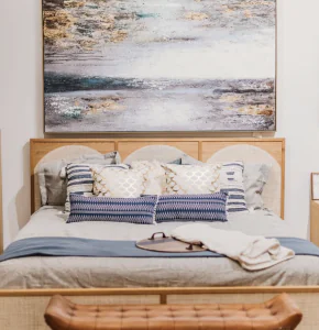 bed with painting with blue motifs_furniture stores in nashville